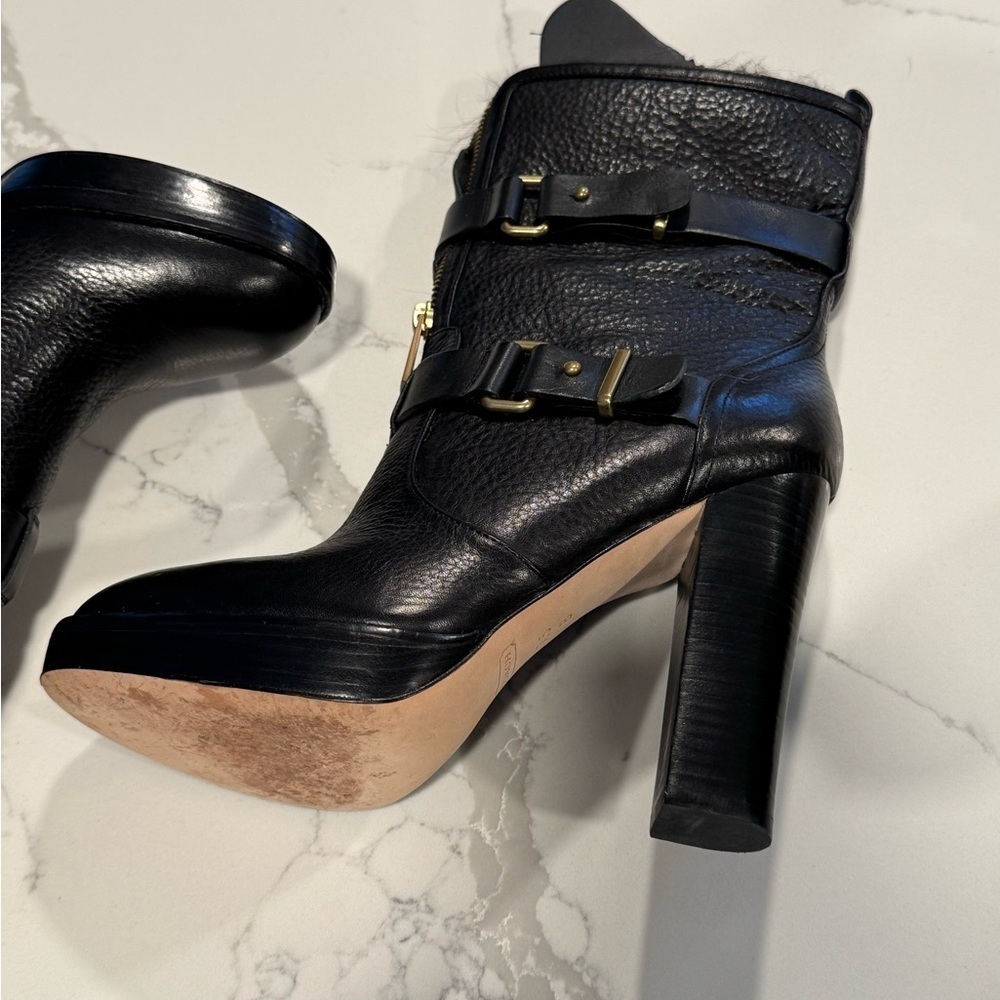 Coach Lianne Full Grain Leather Fur Lined Platform Healed Boots - Picture 6 of 14